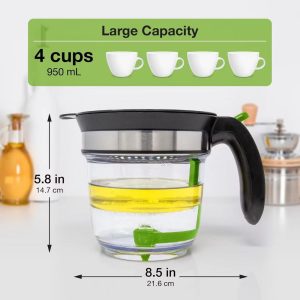 Vondior 4-Cup Fat Separator with Bottom Release, Oil Strainer, and 3-in-1 Peeler - Kitchen Gadgets for Cooking