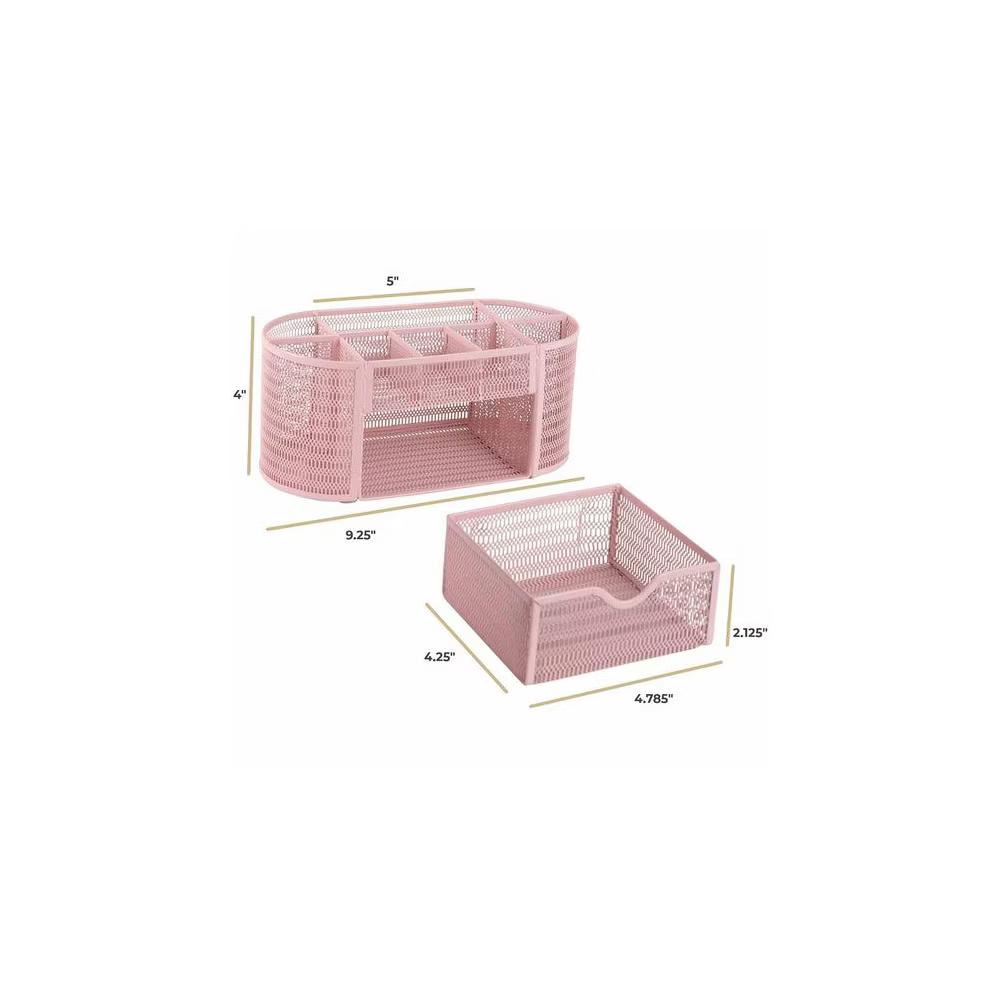 Blu Monaco Small Metal Mesh Desk Organizer with Drawer - Available in Aqua, Gold, and Pink - Image 27