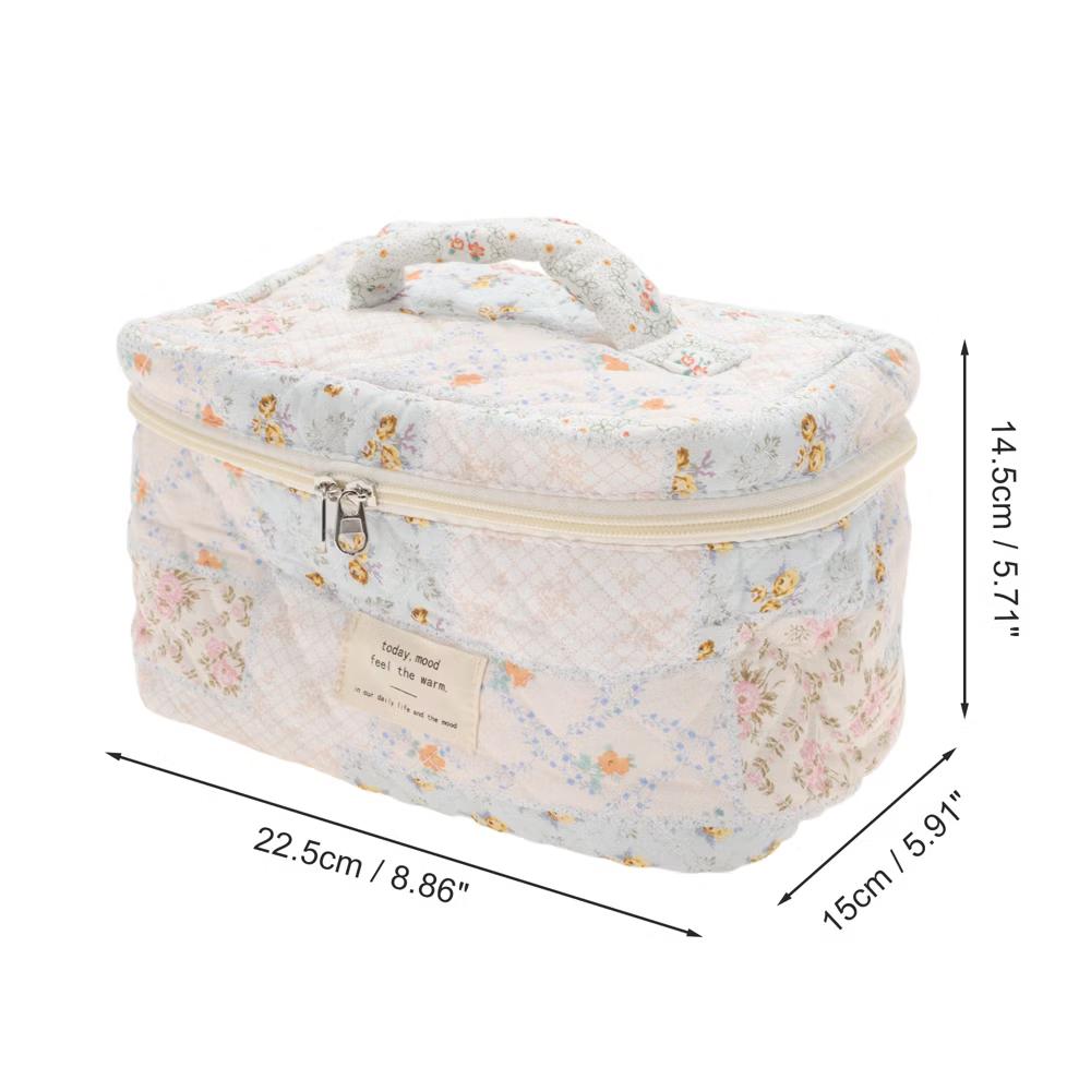 Floral Handheld Quilting Makeup Bag White Blue 1 Pc - Image 2
