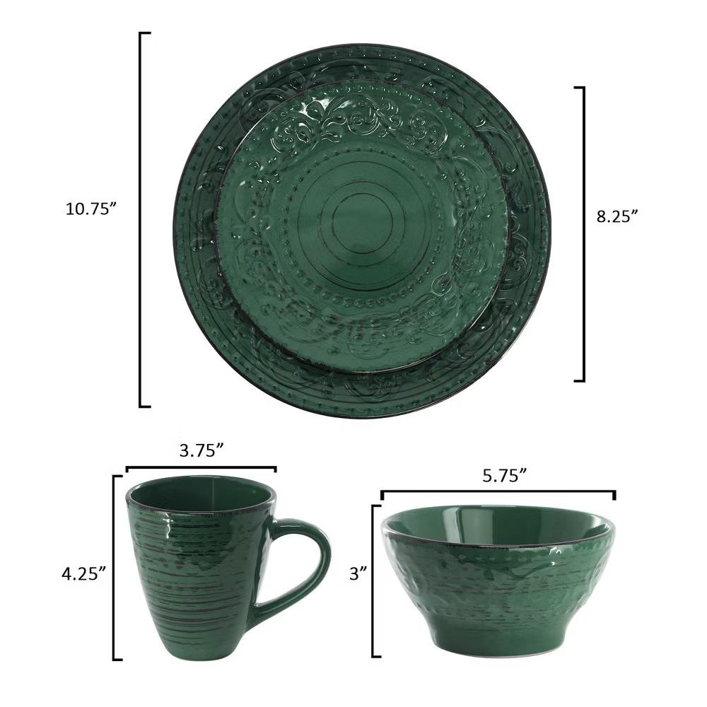Malibu Sea Glass 16-Piece Dinnerware Set in Dark Green - Image 18