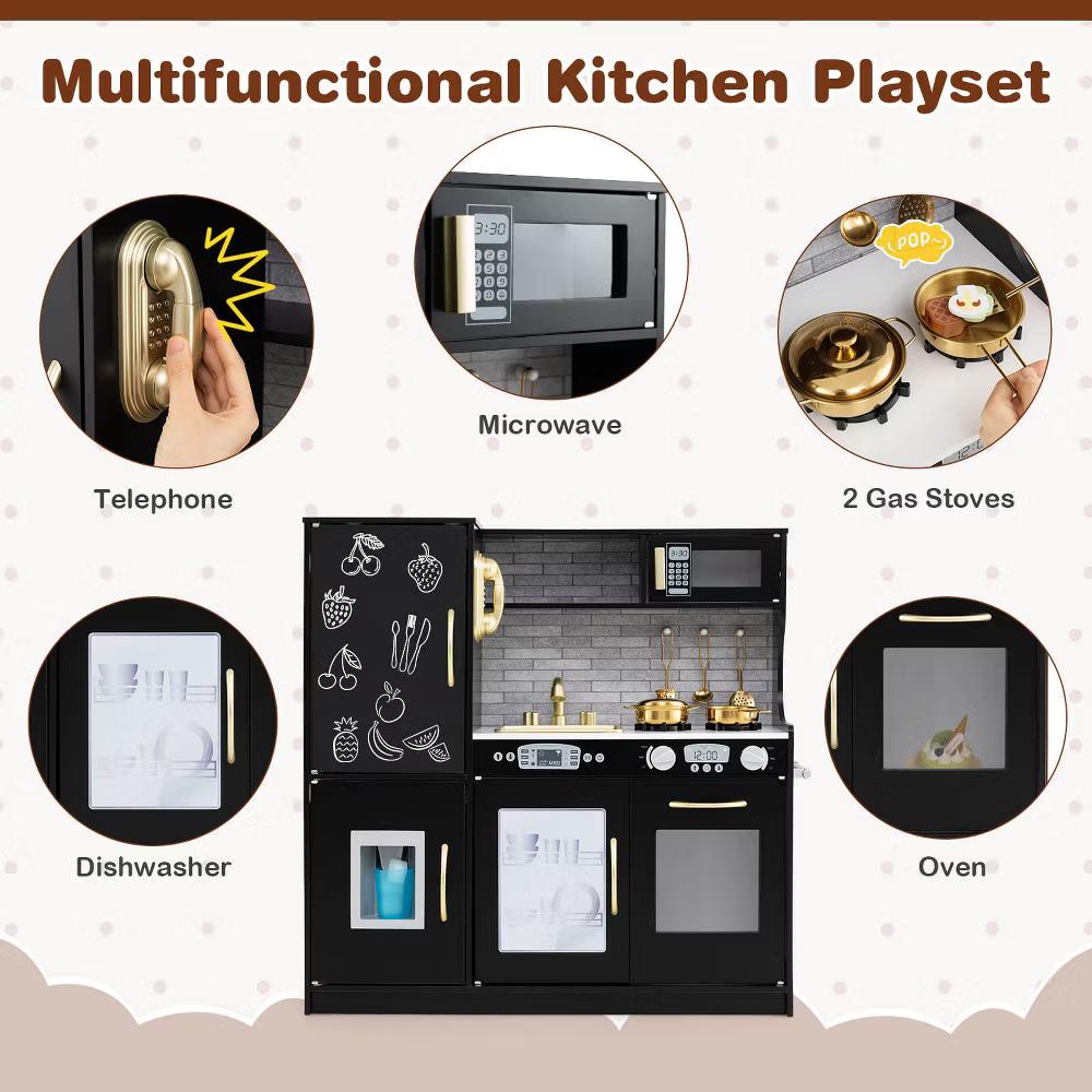 Kid's Pretend Play Kitchen Toddler Kitchen Playset with Blackboard Pink/White/Light Pink/Beige - Image 19