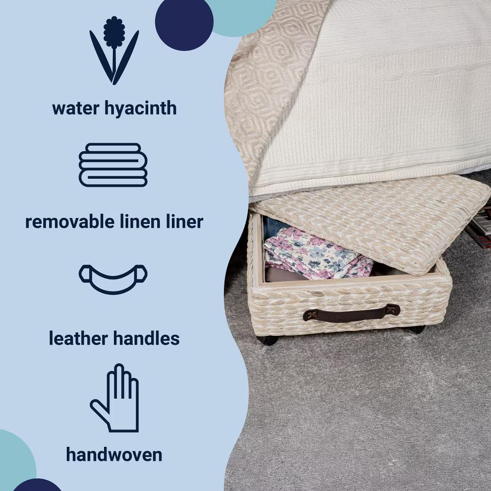 happimess Chett Minimalist Hand-Woven Hyacinth/Wood Underbed Storage Bin with Wheels and Handles - Image 42