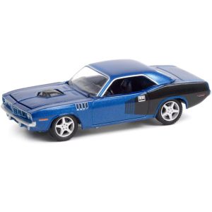 1970 Plymouth Barracuda Custom Hardtop Blue Met. & Black w/ Modern HEMI Lettering Barrett Jackson 1/64 Diecast Car