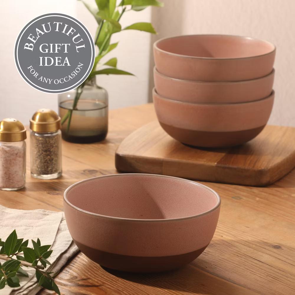 William Crest 4 Piece Cereal Bowl Set, 6.25” Round Stoneware Bowls, Reactive Glaze Finish, Soup & Snack Bowls, Dishwasher Safe - Image 6