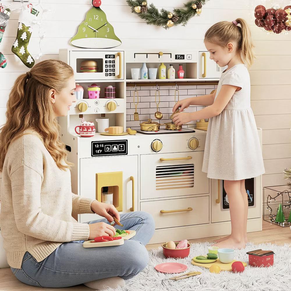 Kids Play Kitchen with Stoves, Light, Sound, Faucet, Sink, Ice Dispenser, Microwave - Image 10