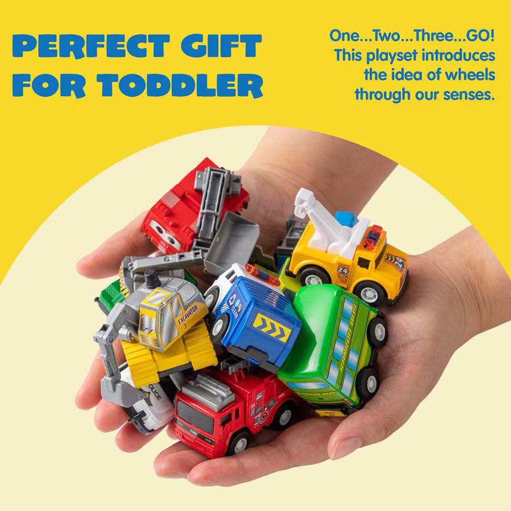 18 Pcs Friction Pull Back Play Car Vehicle Party Favors and Mini Excavator Toy Trucks Play Vehicles,Birthday Gifts for Boys Girls Ages 3 4 5 - Image 4