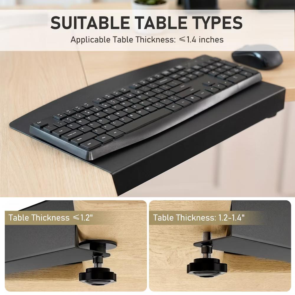 17 Inch Clamp-On Desk Extension Tray, Curved Metal Table Side Extender, Ergonomic Clip-On Keyboard Laptop Shelf for Home Office Corner Desk - Image 8