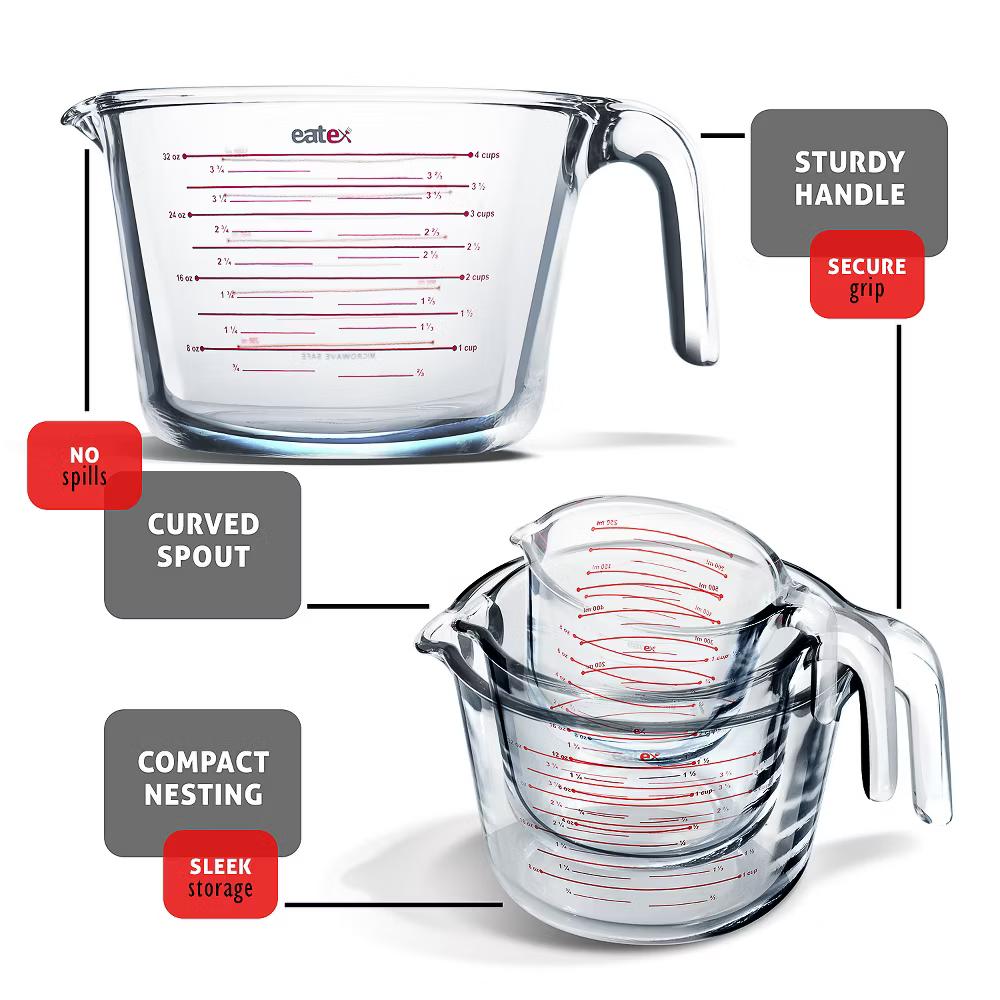 JoyTable Glass Measuring Cups Set, Liquid Measuring Cups, Glass Measuring Cup Set - Image 3