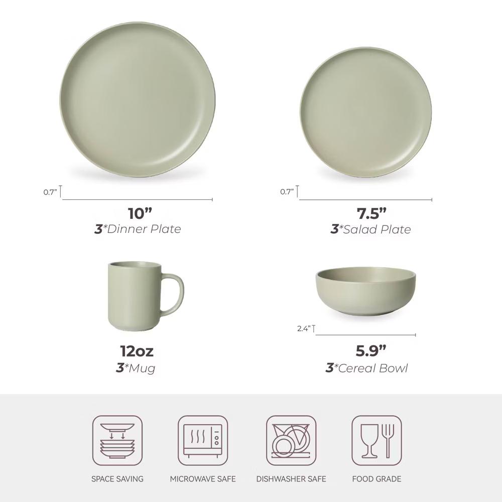 12-Piece Stoneware Dinnerware Set with Mugs, Microwave & Dishwasher Safe, Non-Toxic Dish Set, Plate Set, Stackable Matte Glaze Kitchenware for 3 - Image 20