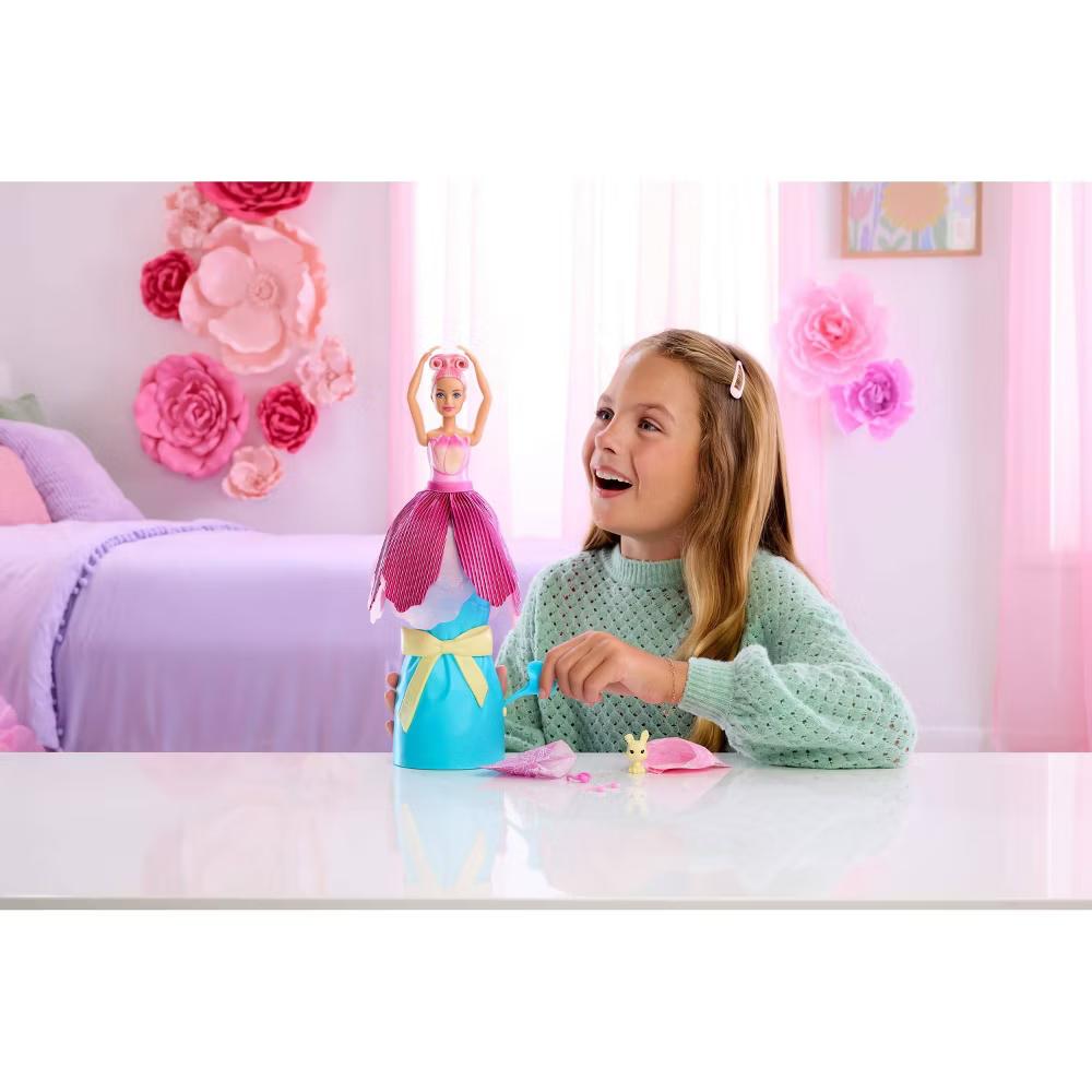 Petal Pop Scented Fashion Doll with Pink Tulip Dress, Reveal Accessories like Bunny & More - Image 6