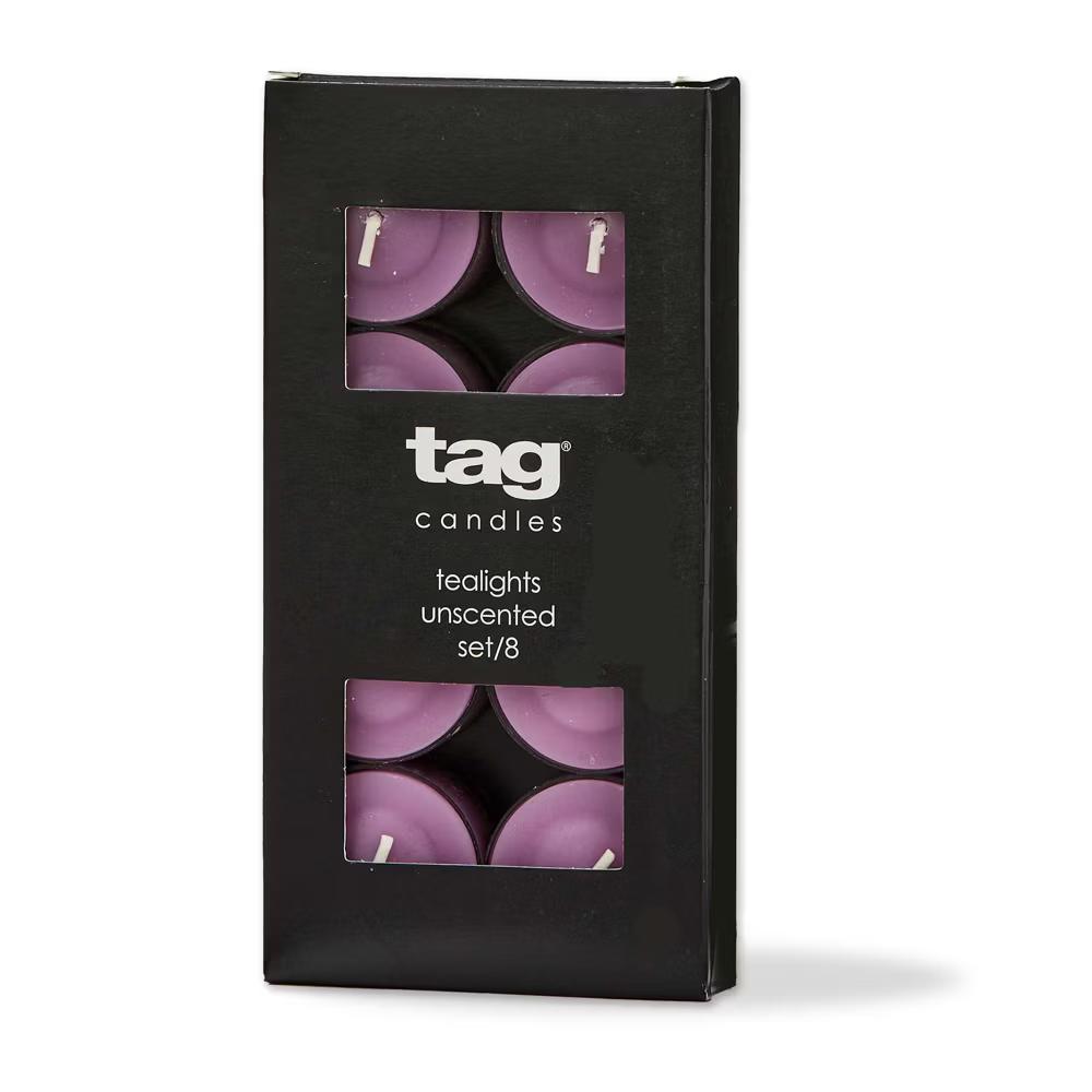 Color Studio Tealight Candles Set of 8 Lilac Smokeless Paraffin Wax Burn Time 3 Hrs