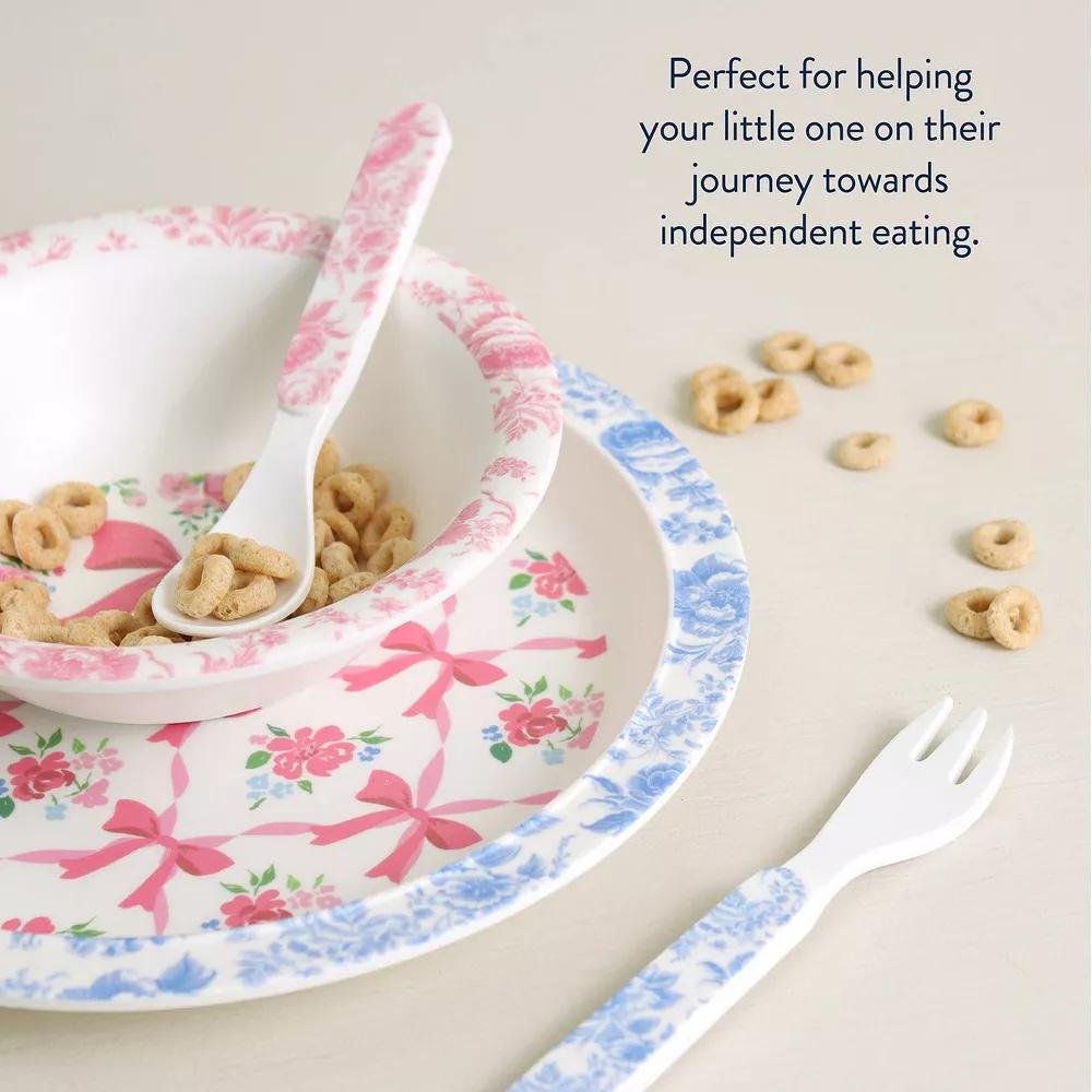 4pc Melamine Itzy Bistro Toddler Feeding Dining Set, Plate, Bowl, Fork and Spoon - Image 2