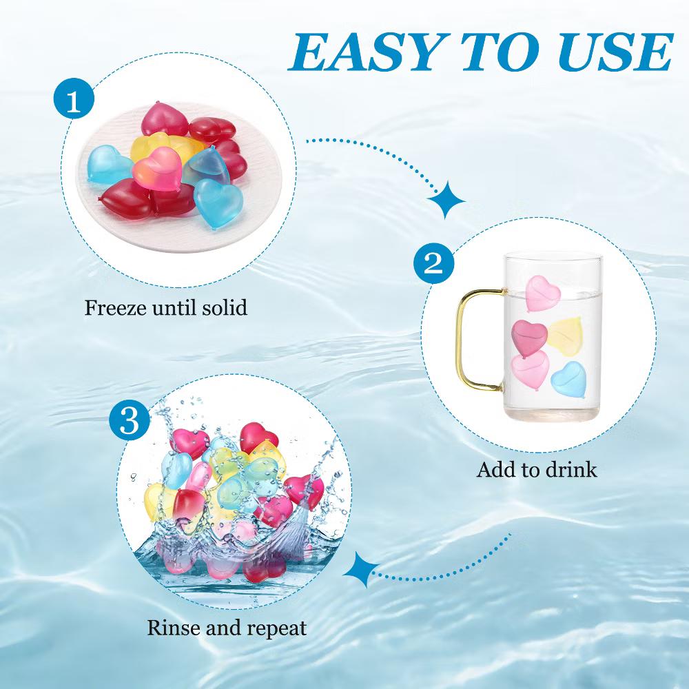 Plastic Durable Lightweight Heart Shape Ice Cube Tray 4 x 3.5cm / 1.57 x 1.38 Inch Yellow/Blue/Pink/Red 24 Pcs - Image 3