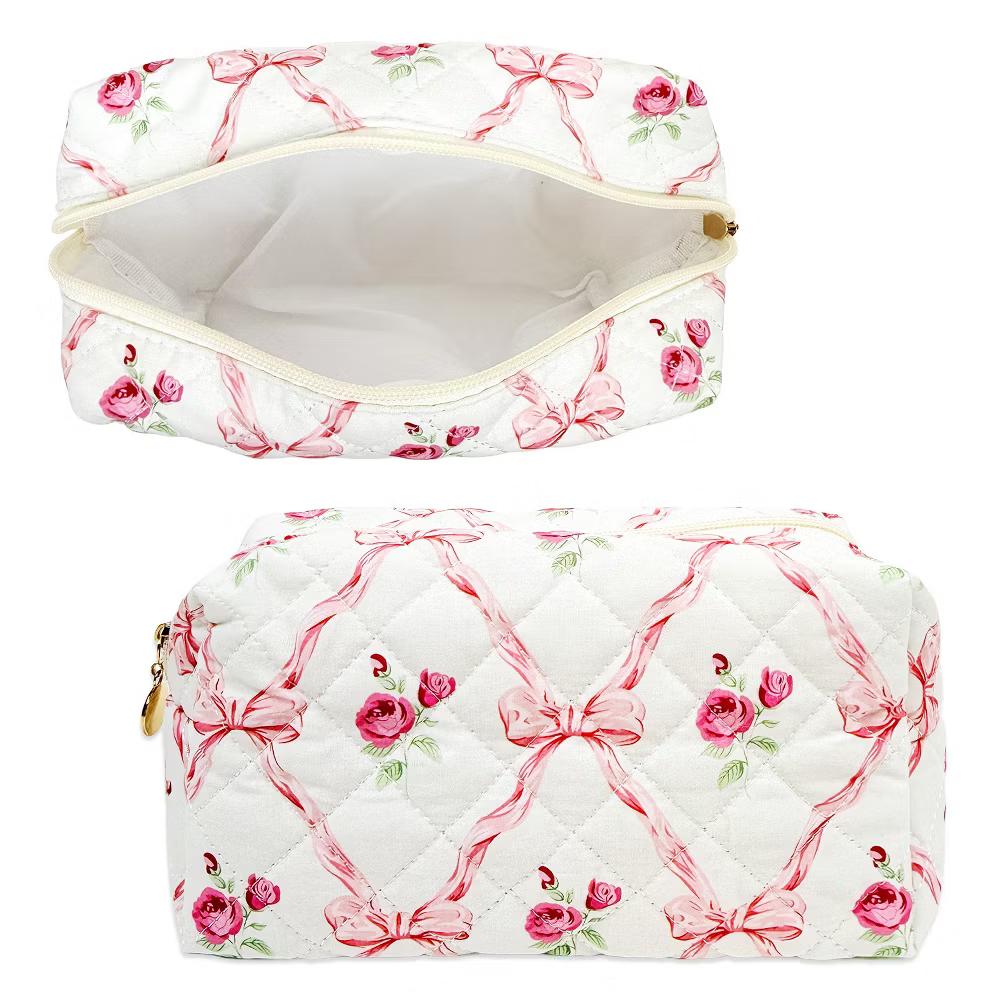 Floral Quilted Makeup Bag, Cosmetic Toiletry Travel Bag, Pencil Pouch - Image 15