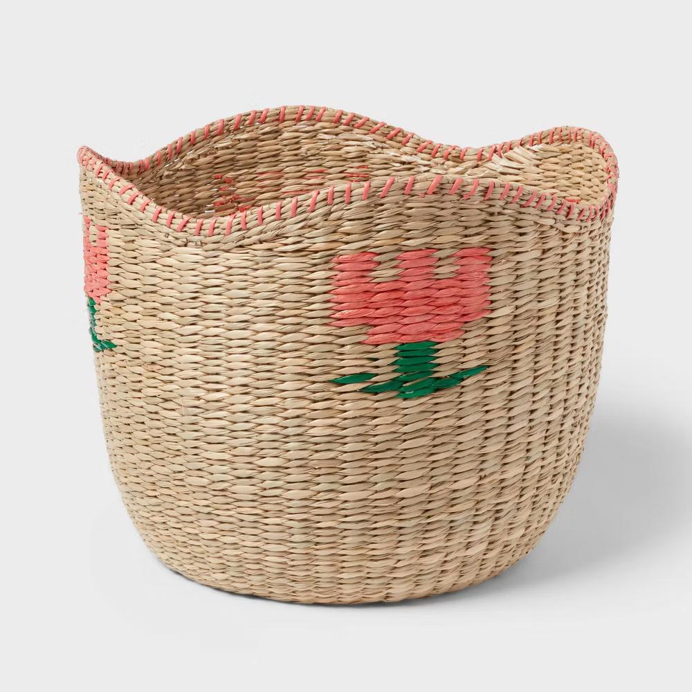 Woven Kids' Storage Basket with Flower - Image 5