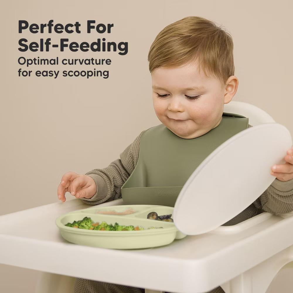 3-Pack Prep Suction Plates with Lids, 100% Silicone Baby Plates with Lid, BPA-Free Kids Divided Toddler Plates - Image 14