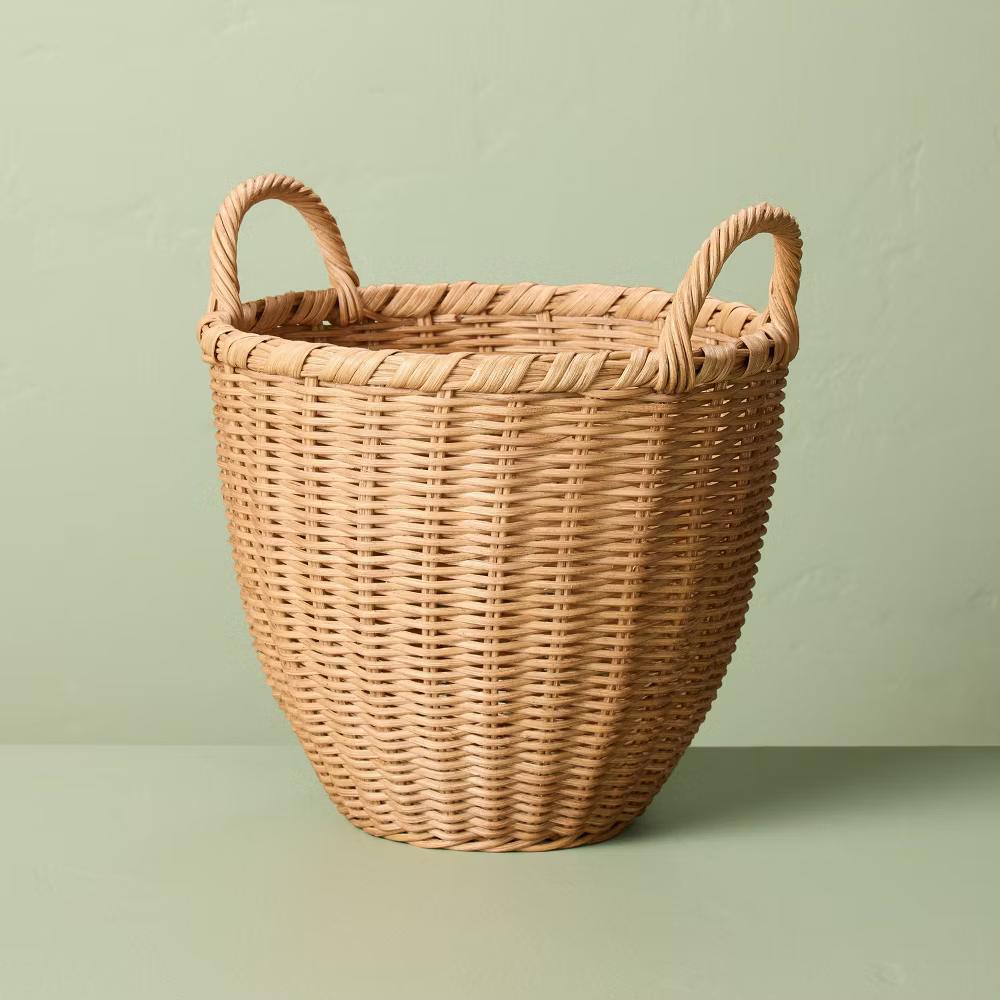 Round Woven Rattan Storage Basket with Handles - with Magnolia - Image 5