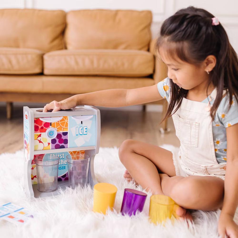 Thirst Quencher Wooden Drink Dispenser Pretend Play Set With Cups, Juice Inserts, Ice Cubes - Image 3