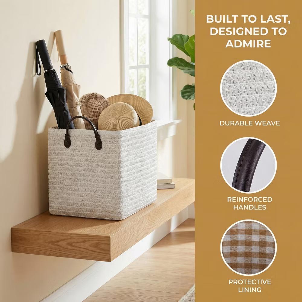 Woven Storage Basket for Clothes Shoes Organizer Bin with Handles - Image 24