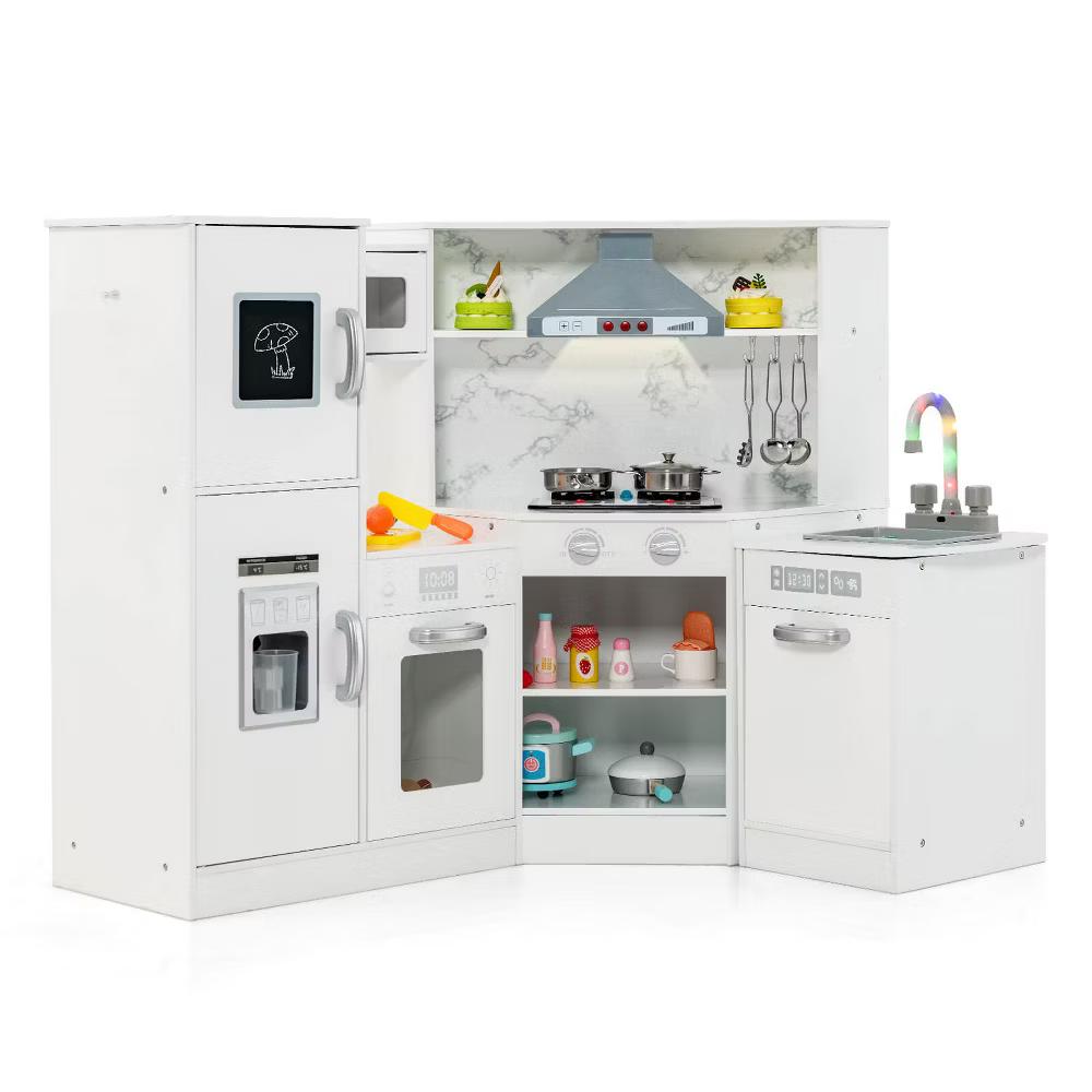 Kids Corner Kitchen Playset Wooden Pretend Play Toy with Microwave WhiteCoffee - Image 11
