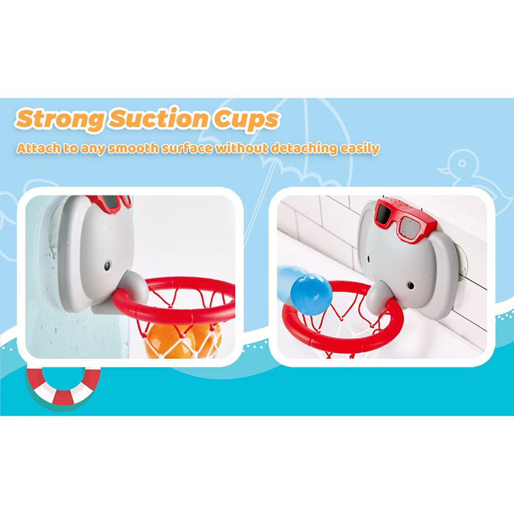 Hape: Elephant Pal Bathtub Basketball Hoop with 4 Floating Soft Balls - Image 4