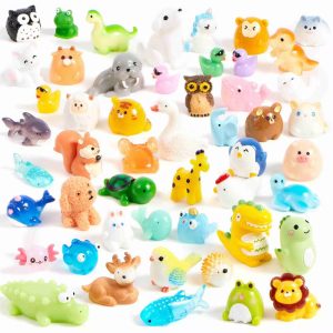 50Pcs Mini Resin Animals Tiny Figures Cute DIY Miniature Scenes, Fairy Dollhouse Garden Accessories, Slime Tabletop Party Favors Stuffers Gifts