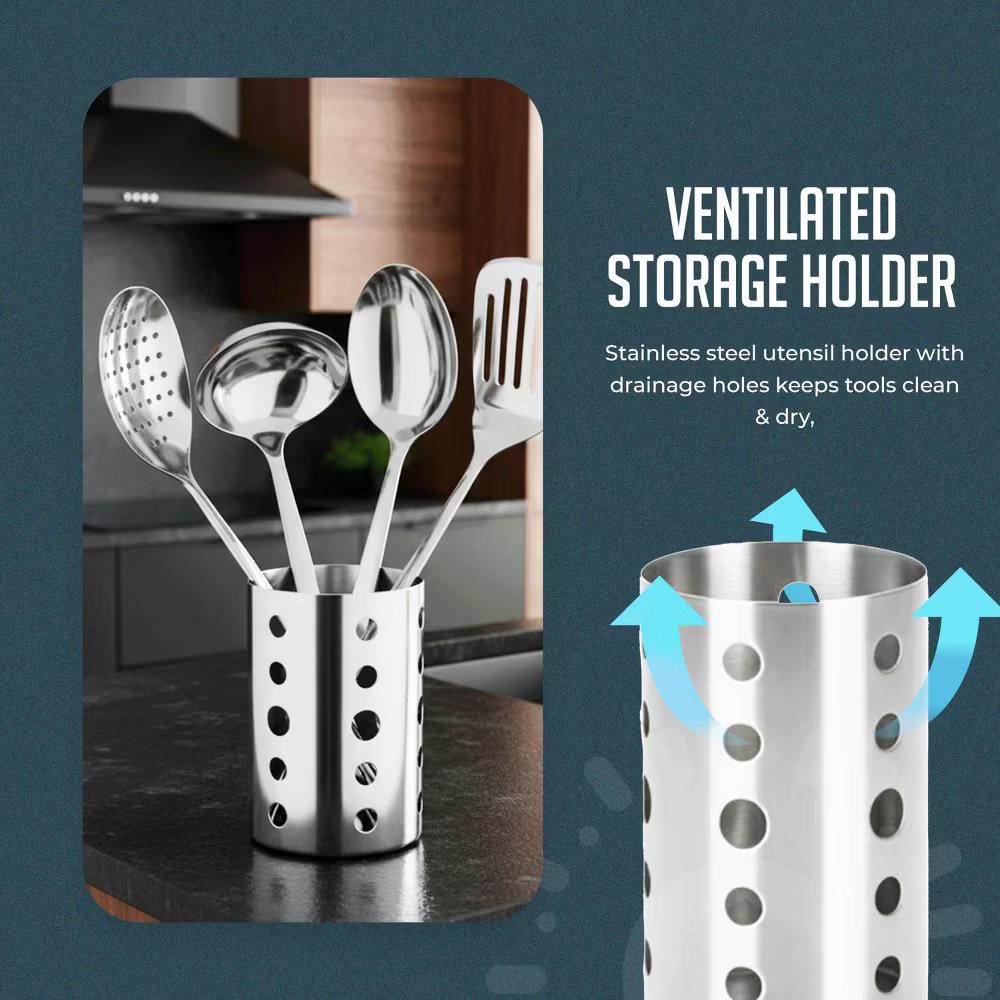 Stainless Steel Kitchen Utensil Set with Holder, 5-Piece Heat Resistant Kitchen Tools Set, Includes Ladle, Skimmer & Serving Spoon, Nonstick Cookware - Image 6