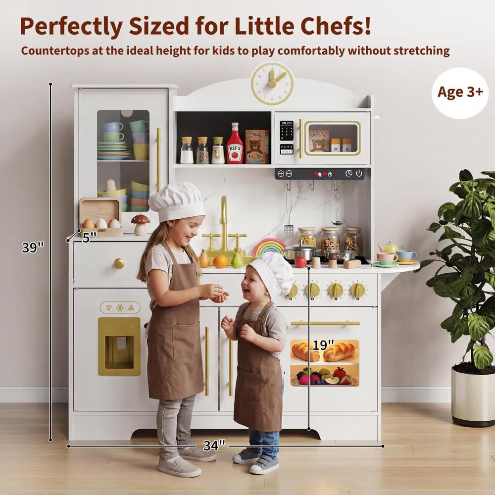 Play Kitchen, Wooden Kids Play Kitchen Playset Pretend Cooking Toy Set with Food & Cookware Accessories, Toddler Kitchen Playset for Ages 3+ - Image 5