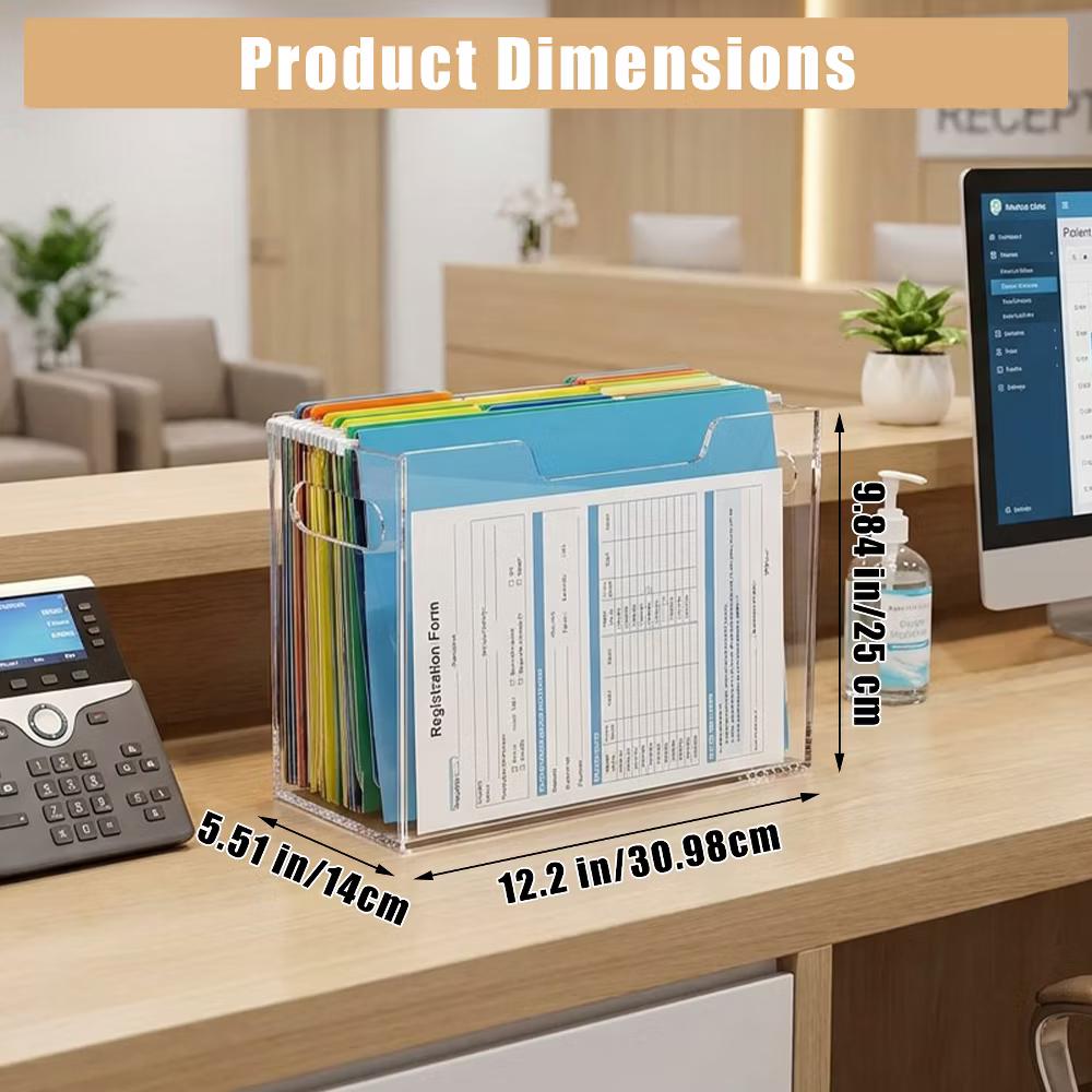 File Organizer Box for Letter Size Hanging Folders, Acrylic Desk File Holder with Portable Handle, Clear Modern Document Storage Rack for Office - Image 21