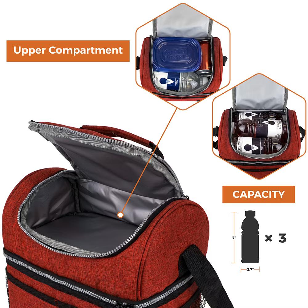 Double Decker Lunch Box Men Women, Insulated Leakproof Cooler Bag Adult Work, Dual Compartment Pail Tote Boys Girls Kids - Image 93