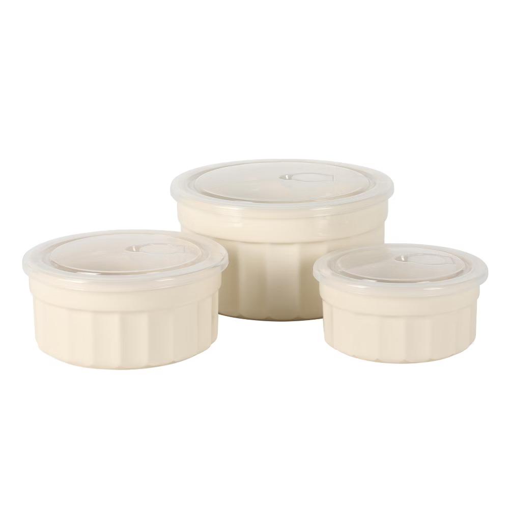 Martha Stewart Broadbrook 6 Piece Stoneware Meal Prep Container Set with Lids, Food Storage Bakeware, Ovenµwave&Dishwasher Safe, Cream - Image 4