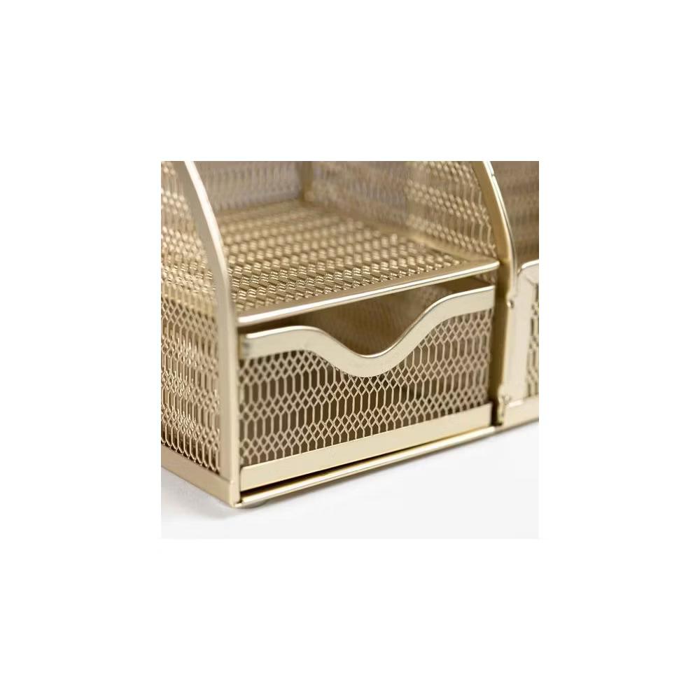 Blu Monaco Desk Organizer with Drawer - Small Metal Mesh Organizer Available in Aqua, Gold, and Pink - Image 18
