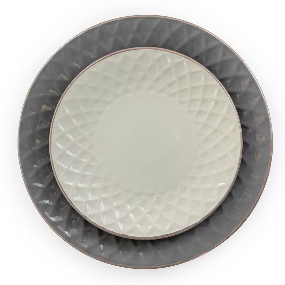 16pc Stoneware Tahitian Diamond Dinnerware Set - Gray Dish Set, Microwave & Dishwasher Safe, Service for 4 - Image 5