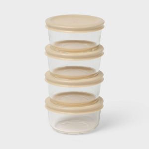 8pc (Set of 4) Round Glass Food Storage Container Set