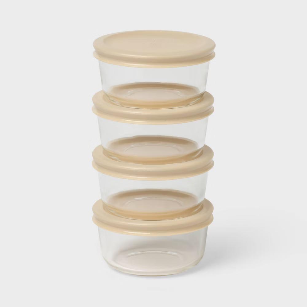 8pc (Set of 4) Round Glass Food Storage Container Set