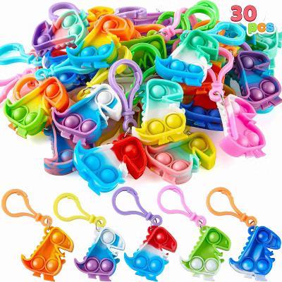 30 Pack Kids Party Favors Dinosaur Pop Fidget Keychain Mini Fidget Toys, Stress Relief Sensory Toy, Classroom Prizes, Bulk Gifts for Christmas - Image 3