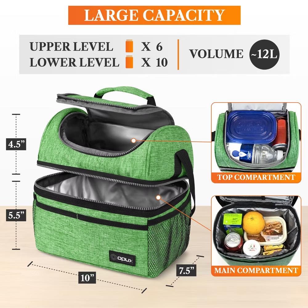Double Decker Lunch Box Men Women, Insulated Leakproof Cooler Bag Adult Work, Dual Compartment Pail Tote Boys Girls Kids - Image 60