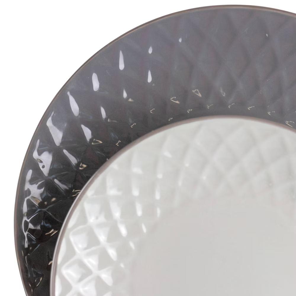 16pc Stoneware Tahitian Diamond Dinnerware Set - Gray Dish Set, Microwave & Dishwasher Safe, Service for 4