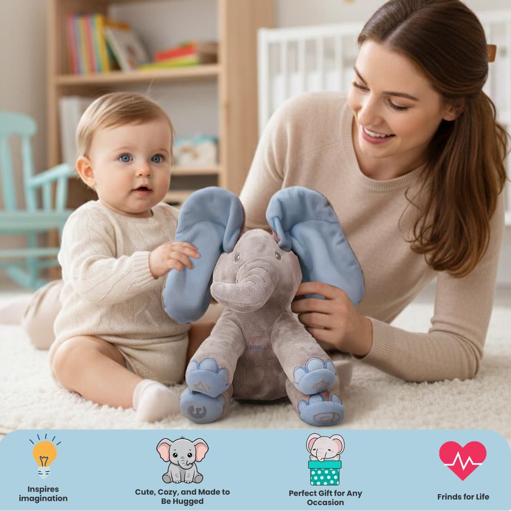 Dimple Kyle Peek-a-Boo Elephant Plush Toy with Music and Flapping Ears - Blue, 3M+ - Image 2