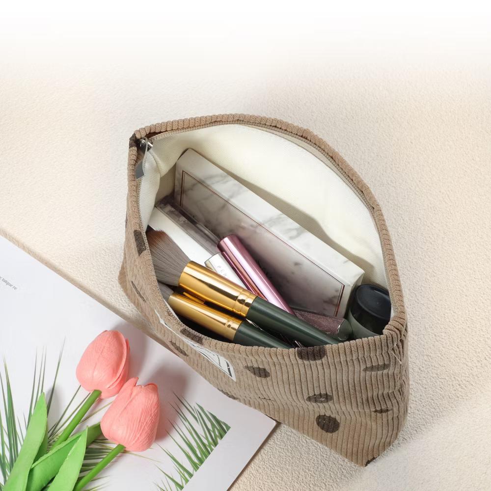 Portable Corduroy Polka Dot Makeup Bags and Organizers 1 Pc - Image 3