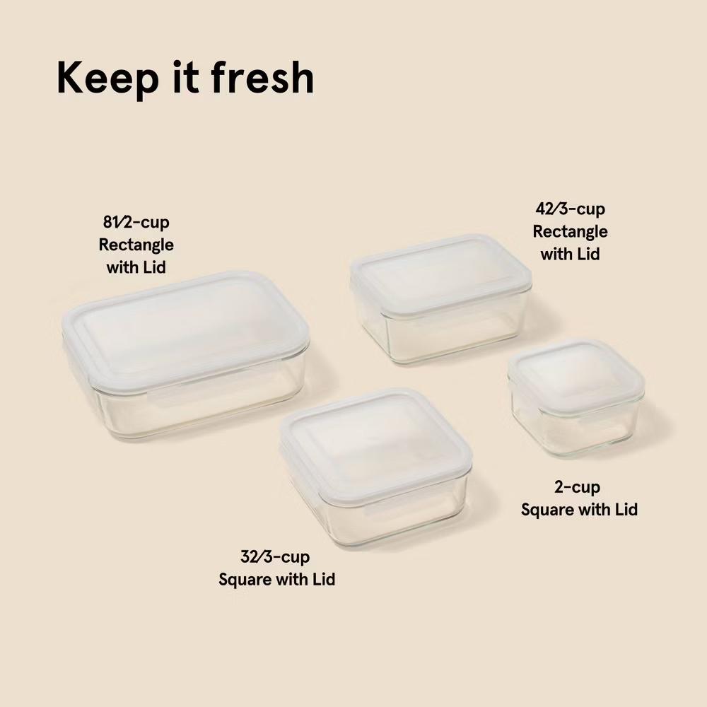 8pc (Set of 4) Glass Food Storage Container Set Clear - Freezer, Dishwasher & Microwave Safe - Image 5