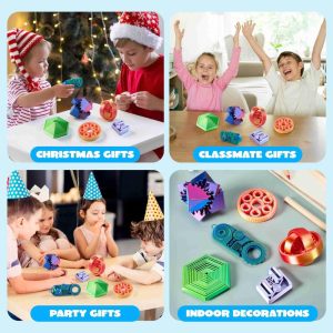 6PCS 3D Printed Fidget Toys Spin Fractal Click Gear Fidget Toy Metallic Color Favors ADHD, Autism, Kids&Adults, Party Favors Desktop Deco Gift