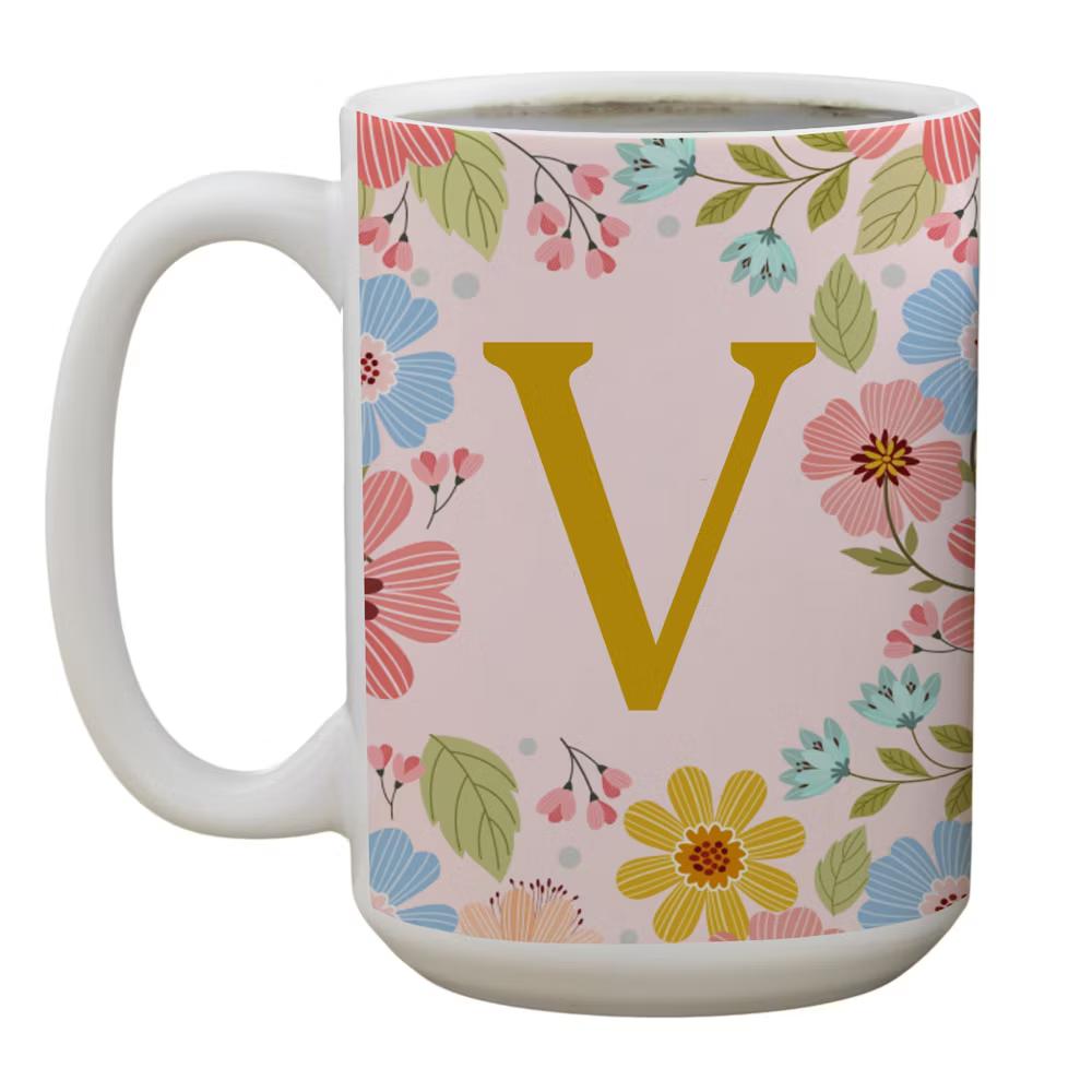 Personalization Mall Flowery Initial Personalized Coffee Mug Gold/Pink - Image 23