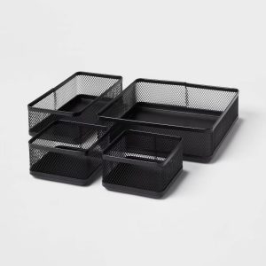 Mesh Desk Organizer Black - Steel Office Supplies & Desk Drawer Organizers, 8"x8"x4.5"