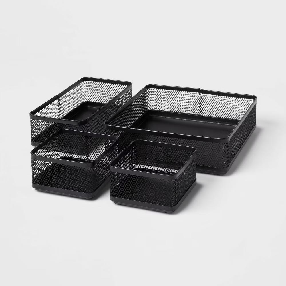 Mesh Desk Organizer Black - Steel Office Supplies & Desk Drawer Organizers, 8"x8"x4.5"
