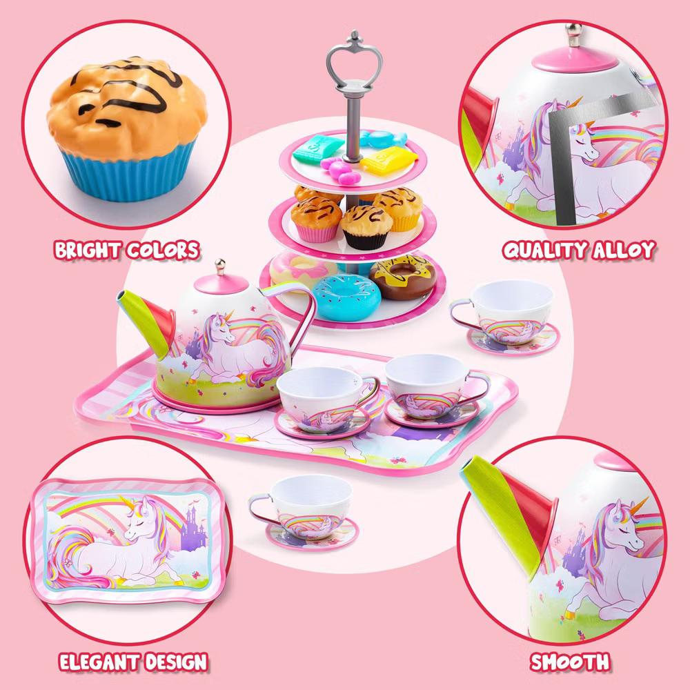 35Pcs Unicorn Tea Party Set for Kids, Pretend Play Toy with Teapot, Treats & Case for Ages 3-6, Easter Birthday Gift for Girls Ages 3 4 5 6 - Image 4