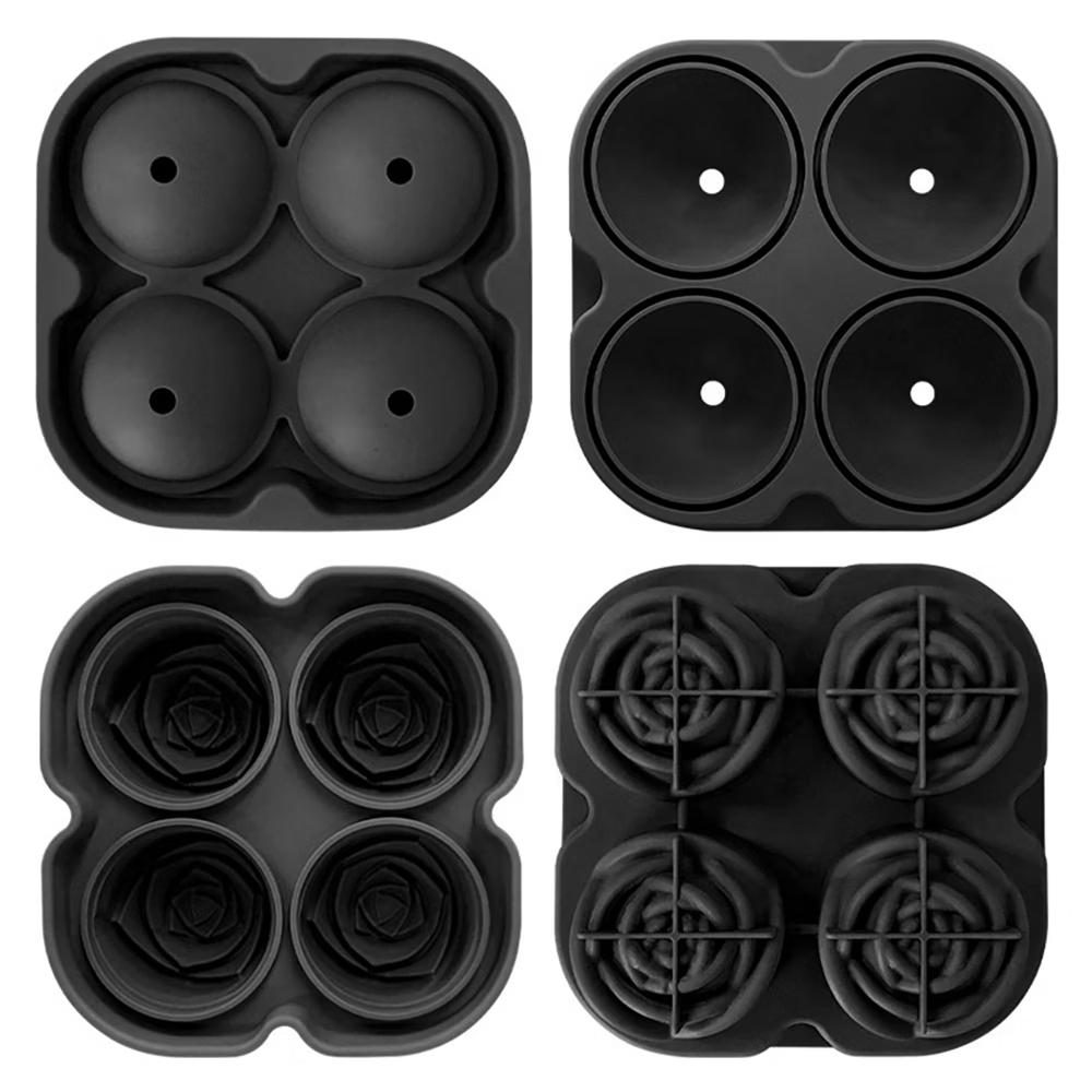 Alilang Women's 2-Pack Rose Silicone Ice Mold 4-Cavity Large Flower Ice Cube Tray with Lid - Black - Image 2