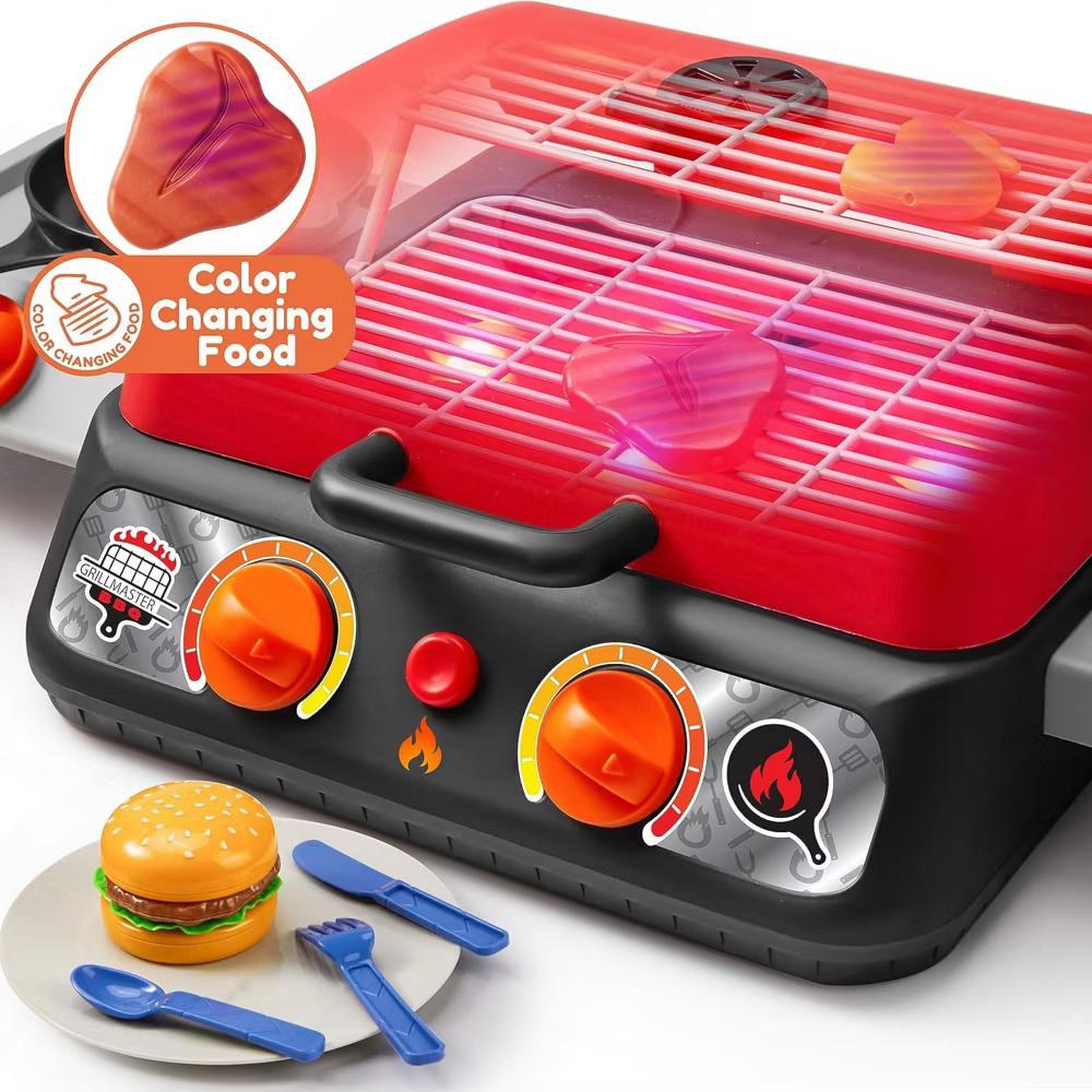 BBQ Grill Playset with Light, Sound,Food, Kitchen Toy Set,Indoor Outdoor Pretend Play Toy Birthday Gift for Kids Toddlers 3 4 5 6 7 8 Years Old - Image 3