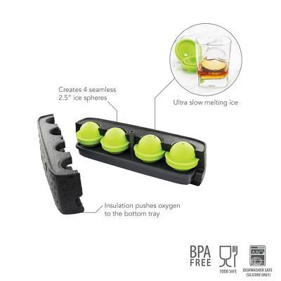 Sphere Ice Mold: Plastic Ice Tray for Freezer, 4 Cavities, Dishwasher-Safe, Green