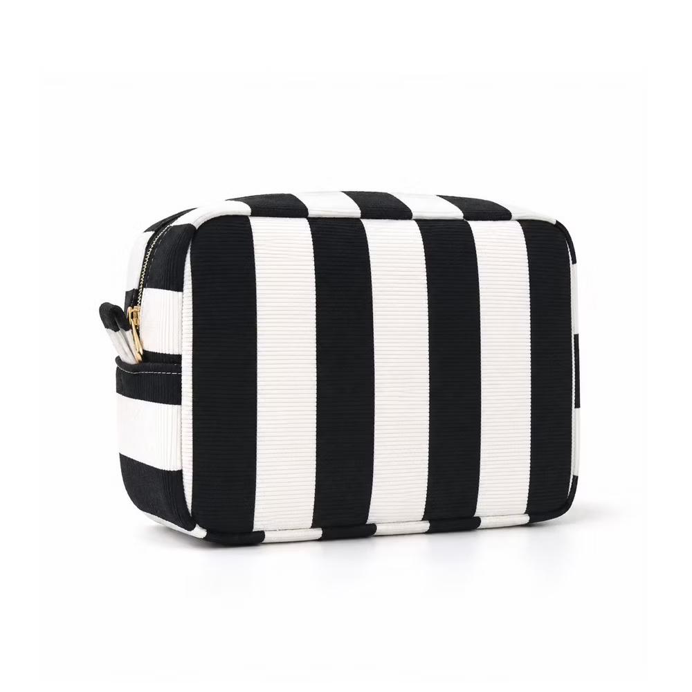 Alilang Striped Corduroy Cosmetic Pouch Makeup Bag with Zip Closure - Image 3